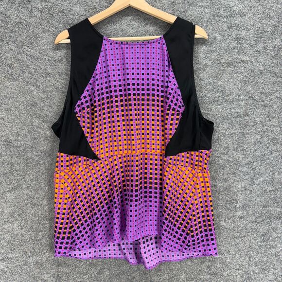 Unbranded Blouse Women M Medium Purple Plaid Zipper Sleeveless Wide Strap Casual - Picture 1 of 5